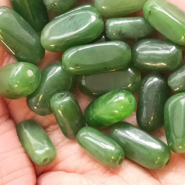 Irregular green nephrite bead high quality long jade bead