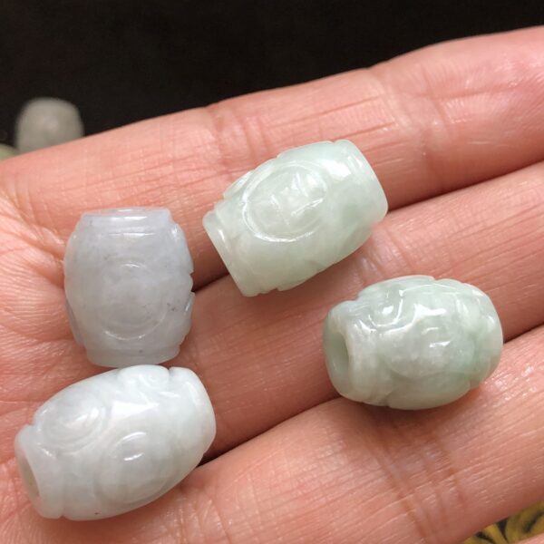 natural jadeite rice bead high quality carving flower Burmese jade bead