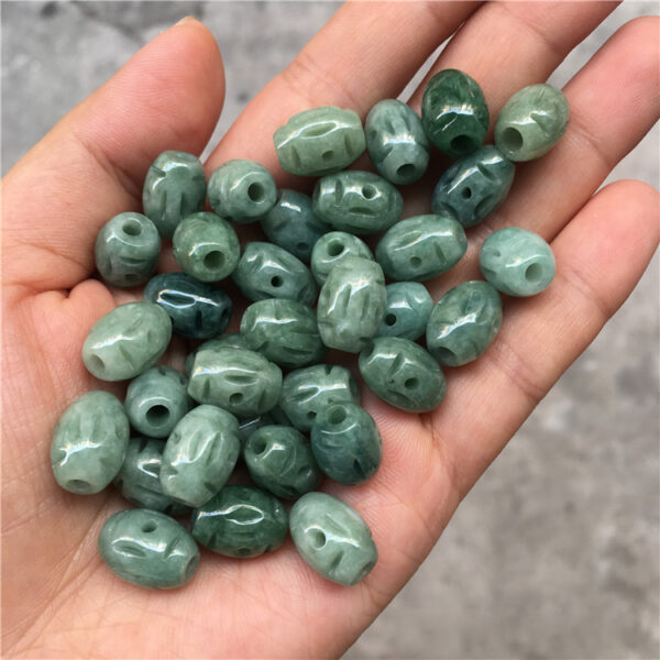 high quality natural Burmese jadeite flower pattern rice shape bead