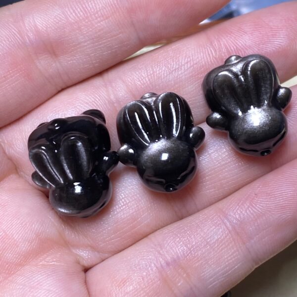 cute rabbit shape silver obsidian bead