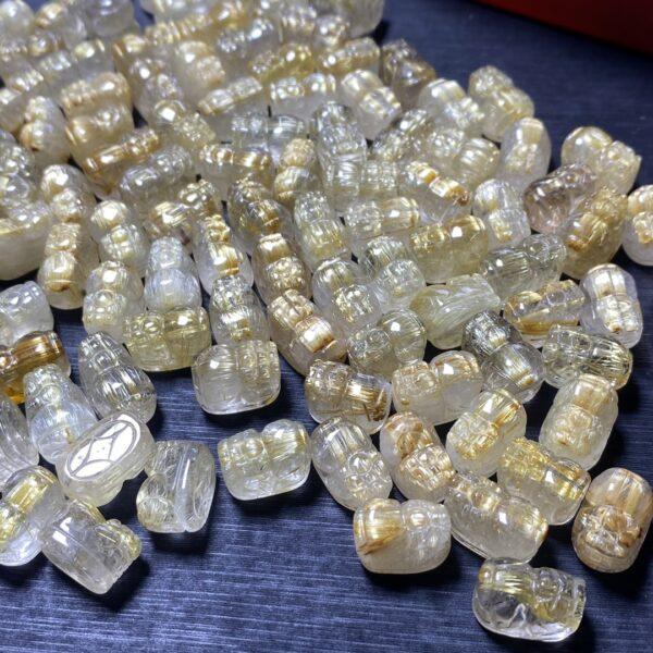 nice Pixiu animal shape rutilated quartz stone bead