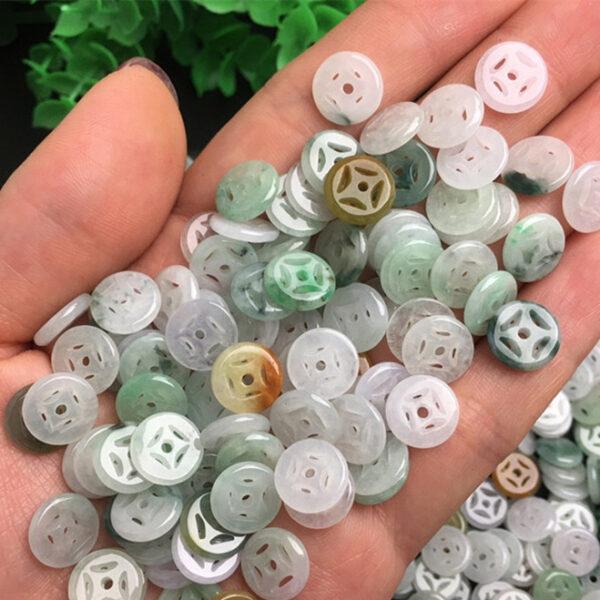 hollow flower pattern oblate round shape natural colorful jadeite bead