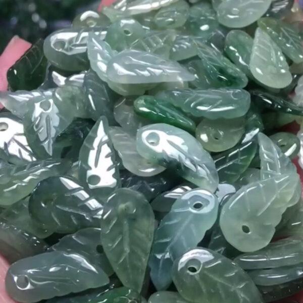 genuine natural jadeite oily green leaf shape small pendant bead