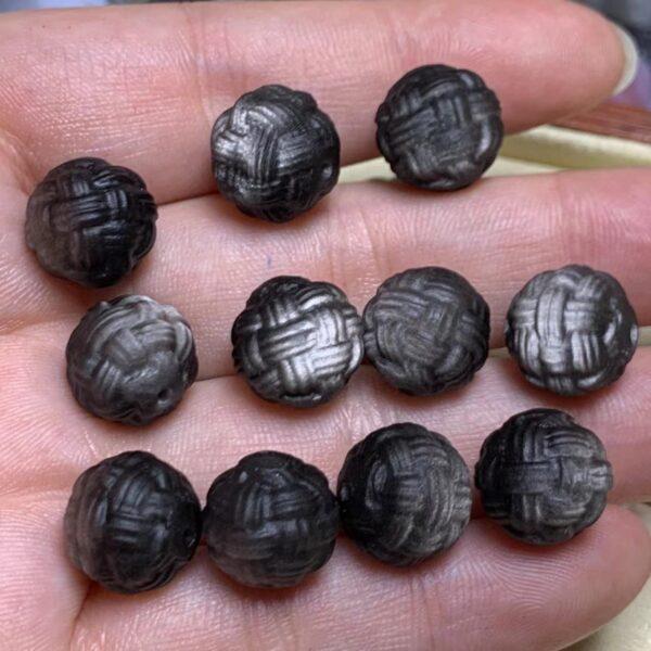 5 pcs / 10 pcs yarn ball shape round natural obsidian bead