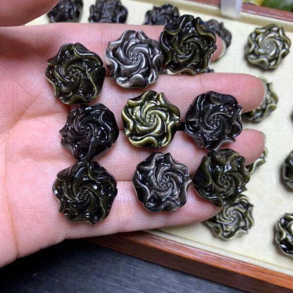 5 pcs / 10 pcs peony flower shape natural obsidian bead