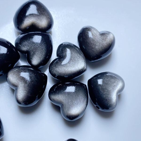 heart shape natural silver obsidian bead