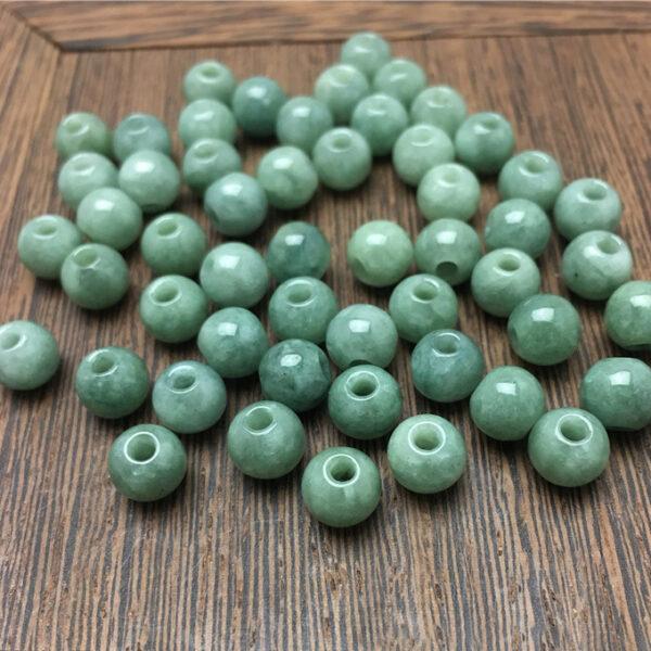 50 pcs / 100 pcs round shape big hole genuine natural green jadeite bead, jade bead