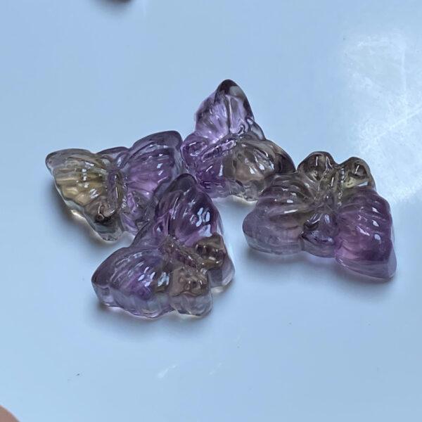 butterfly shape natural ametrine bead, purple bead, yellow bead, clear bead