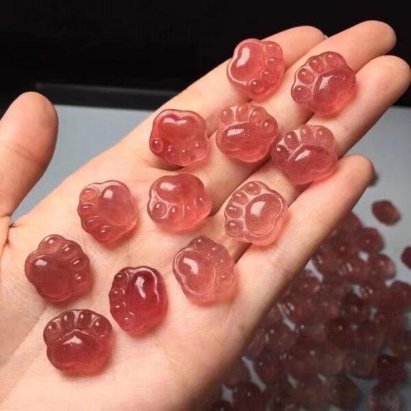 5 pcs / 10 pcs cute bear paw shape natural strawberry quartz bead