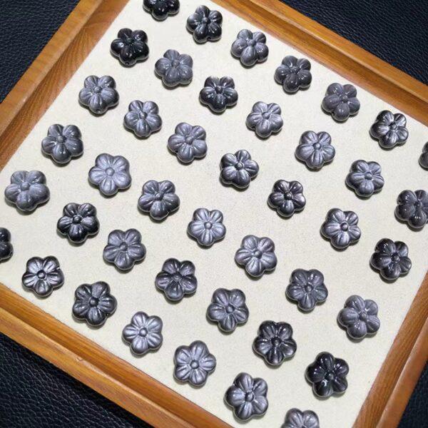 5 pcs / 10 pcs flower shape natural obsidian bead