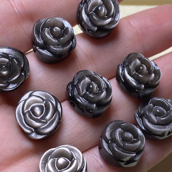 5 pcs / 10 pcs nice rose flower shape natural obsidian bead