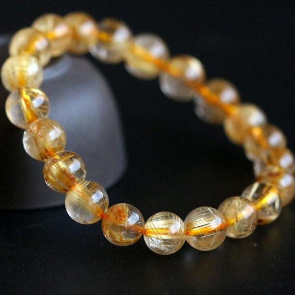 6 - 10 mm round shape 6A natural golden rutilated quartz beaded bracelet