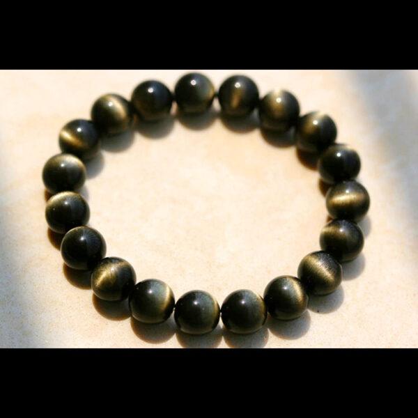 6 - 16 mm round shape cat eye light natural golden obsidian beaded bracelet