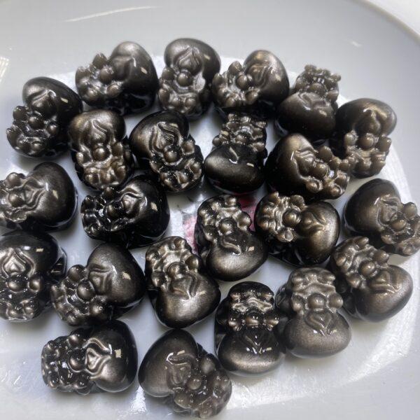 5 pcs / 10 pcs pixiu animal shape high quality natural silver obsidian bead