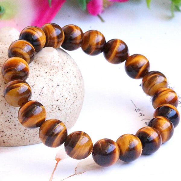 6 - 16 mm round shape clear lightning pattern natural yellow tiger eye beaded bracelet