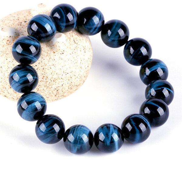 6mm - 16mm round shape clear lightning pattern natural blue tiger eye beaded bracelet