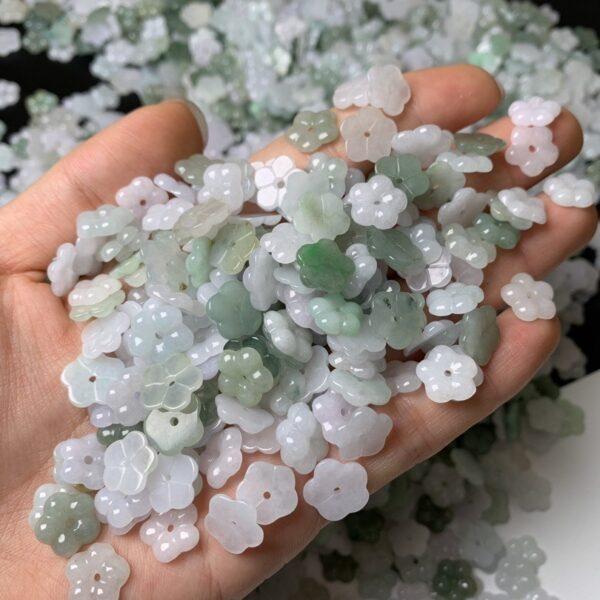 10 pcs / 20 pcs flower shape genuine natural icy jadeite bead, jade bead