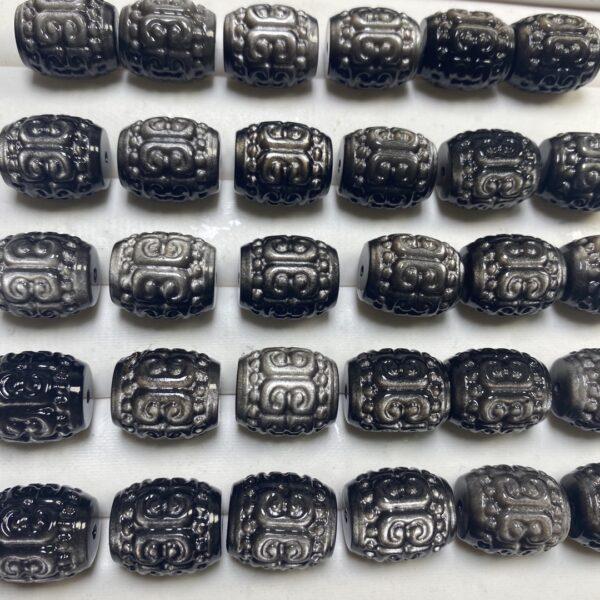 5 pcs / 10 pcs vine pattern drum shape high quality natural golden obsidian bead