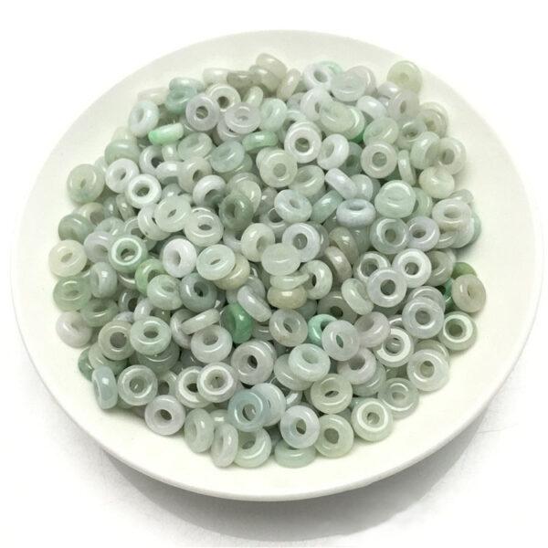 50 pcs / 100 pcs ring shape white and light green genuine natural jadeite bead, jade donut bead