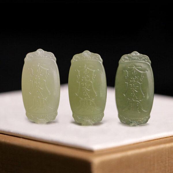 fine oval shape 太岁 pattern genuine natural green nephrite jade amulet bead