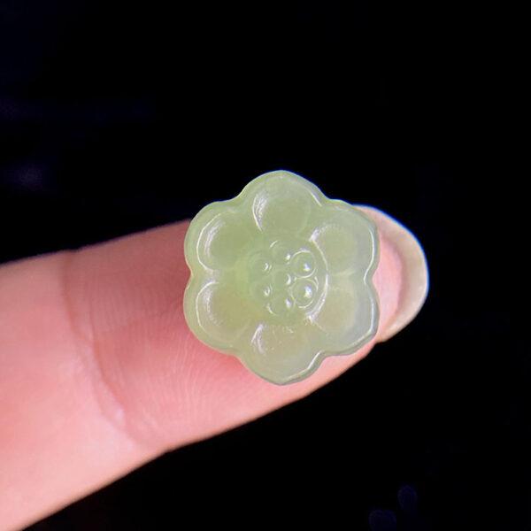 fine double side lotus flower shape genuine natural green nephrite jade bead