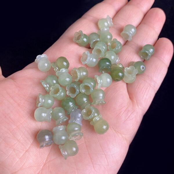 2 pcs / 5 pcs fine bell orchid shape genuine natural green nephrite jade bead