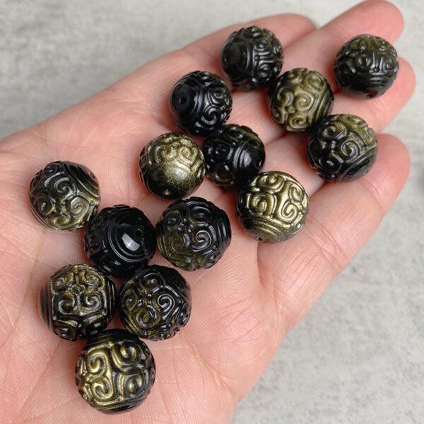 5 pcs / 10 pcs vine pattern round shape natural golden obsidian bead