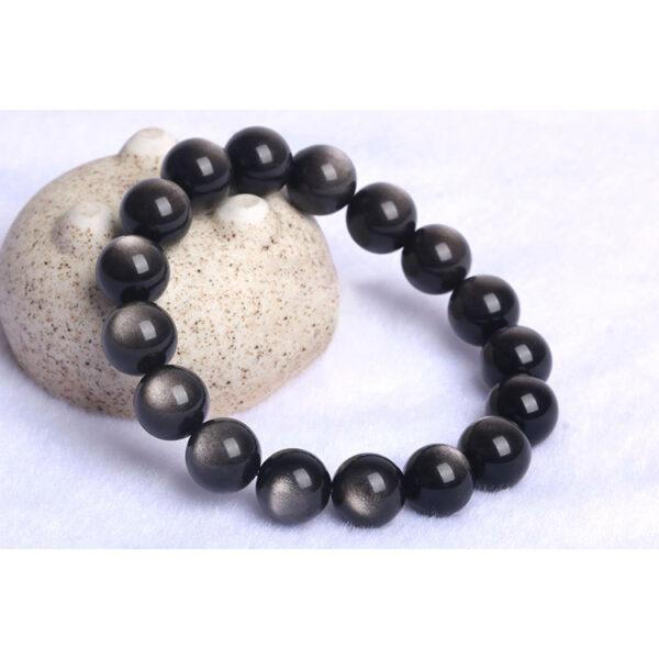 6 - 16 mm round shape bright silver light natural silver obsidian beaded bracelet