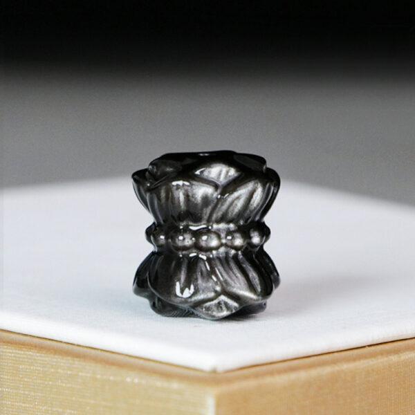 5 pcs / 10 pcs Double Lotus flowers shape natural silver obsidian bead