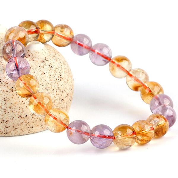 7mm - 10mm round shape 5A natural amethyst and citrine beaded bracelet