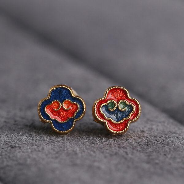 5 pcs / 10 pcs red and blue enamel cloud pattern flower shape s925 sterling silver bead