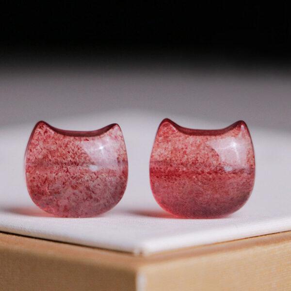 5 pcs / 10 pcs cat head shape natural strawberry quartz bead