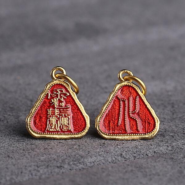 5 pcs / 10 pcs red enamel Taoist Runes pattern triangle shape s925 sterling silver charm