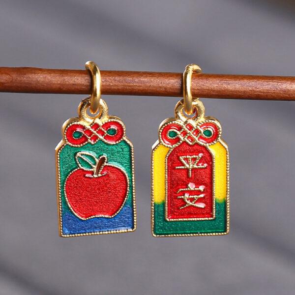 5 pcs / 10 pcs red enamel apple pattern rectangle shape s925 sterling silver charm